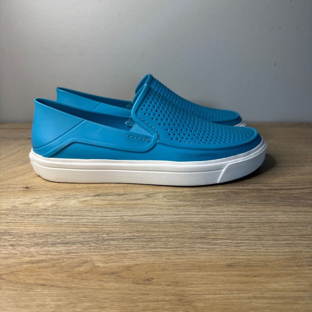 Crocs CitiLane Roka Shoes‎ Blue White Perforated Slip-On Loafer Womens 8 Comfort - Picture 2 of 9